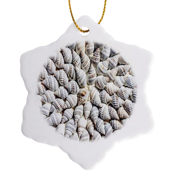 3drose, Print of Seashells in Formation, 3 inch Snowflake Porcelain Ornament