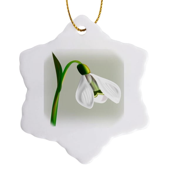 3drose, Print of Snowdrop Flower Drawing, 3 inch Snowflake Porcelain Ornament