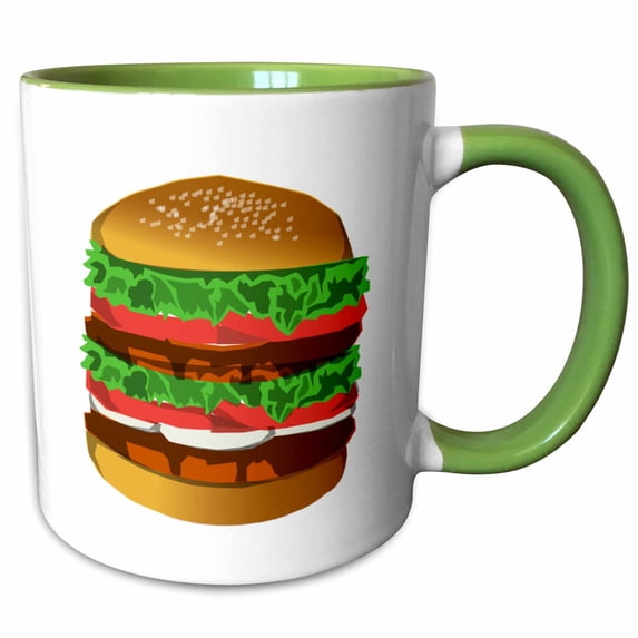 3drose, Print of Super Deluxe Hamburger Cartoon, 11oz Two-tone Green Mug