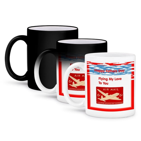 3dRose, Print of Vintage Airplane Stamp With Love, 11oz Magic Transforming Mug