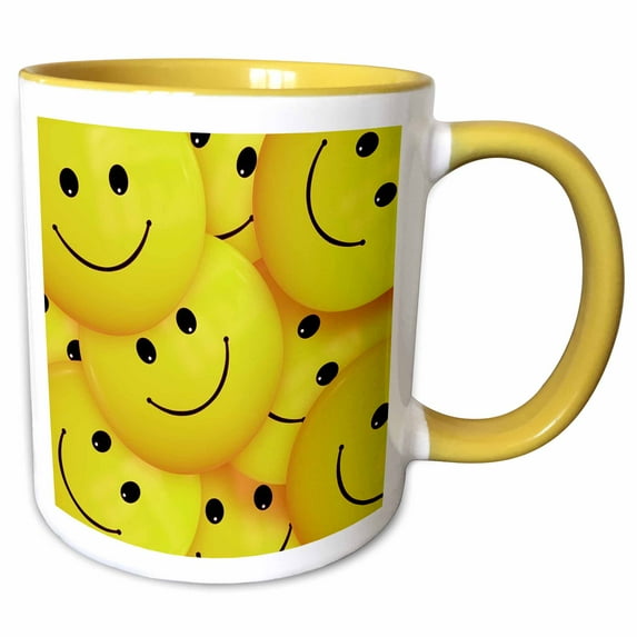 3drose, Print of Yellow Smiling Face Toss Pattern, 11oz Two-tone Yellow Mug