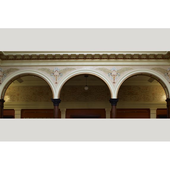 Print: Oil Painting Floral Arch Fills Located In Atrium, Second Level