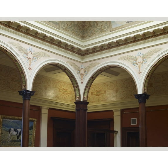Print: Oil Painting Floral Arch Fills Located In Atrium, Second Level