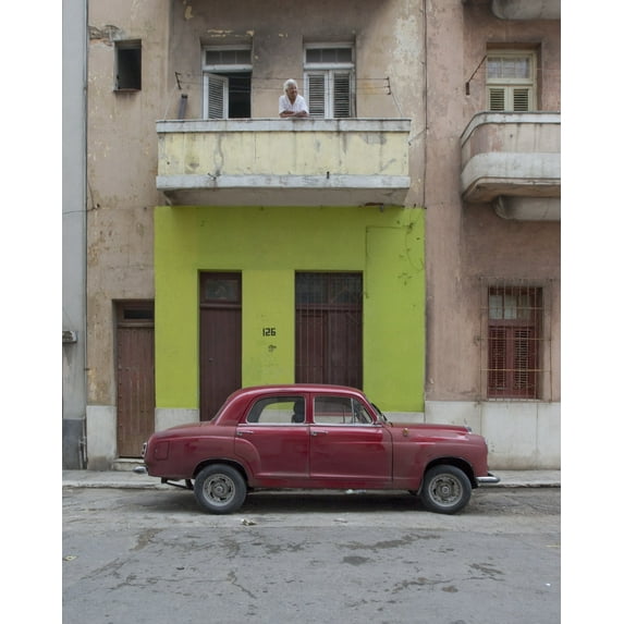 Print: Old Cars And Old Facades In Havana, Cuba, 2010