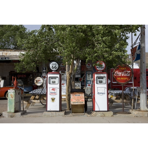 Print: Old Gas Pumps, Hackberry General Store, Route 66, Hackberry