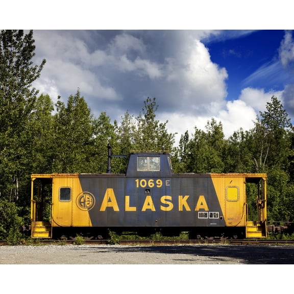 Print: Old Railroad Box Car, Alaska
