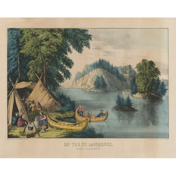 Print: On The St. Lawrence: Indian Encampment, circa 1856