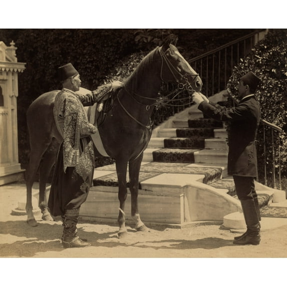 Print: One Of Sultan Abdulhamid's Horses, With Two Men In Front Of A