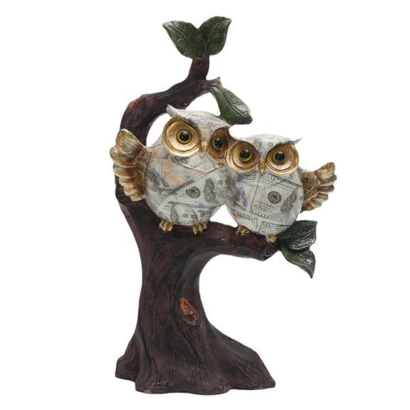 Print Owl Perching On Tree Branch Sculpture Figurine Water Transfer Handmade Resins Desktop Ornament Home Decors