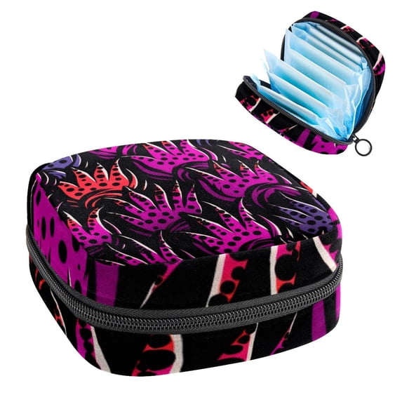 Print Pad Bag Period Bag Sanitary Pad Storage Bag - Mini Pouch for Period - Velvet, Sponge, and Oxford Fabric - 4.7x6.6x6.6 in
