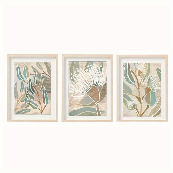 Print Painting, Room Decor 3pcs Eucalyptus Botanical Canvas Art Set, Emerald Green Wall Decor, Frameless Polyester Posters, for Living Room, Bedroom, with Educational Charts & Maps for Thanksgiving