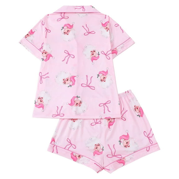 Print Pajama Short Sleeve Shorts Sleepwear With Collar Home Outfit For All Seasons Comfort Christmas pajamas for women set