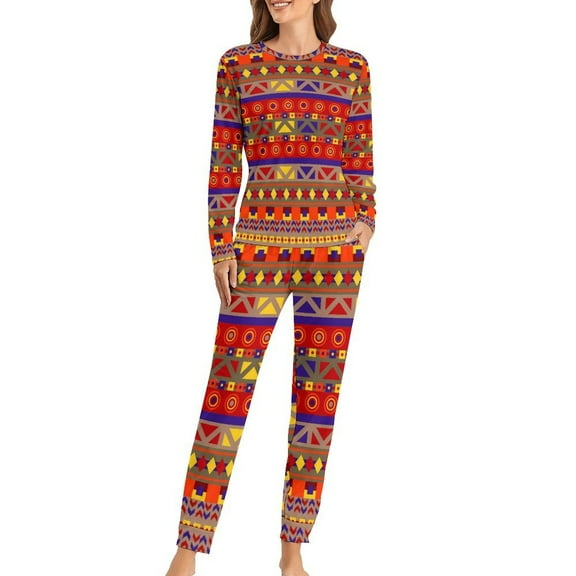 Print Pajamas Tribal Kente Design Kawaii Pajamas Set Womens Long Sleeve Sleep Nightwear 4XL 5XL 6XL