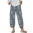 thumbnail image 1 of Print Pants for Women Casual Plus Size Elastic Waist Cropped Trousers with Pocket Flared Harem Hem Loose Bottoms, Gray, XL, 1 of 5