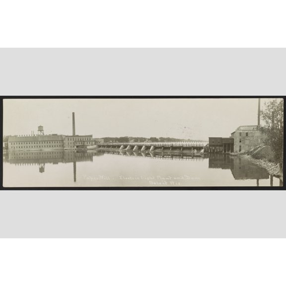 Print: Paper Mill, Electric Light Plant And Dam, Beloit, Wis., 1908