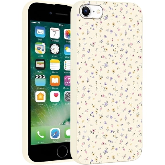 Print Phone Case for iPhone 8/SE 2022/7/SE 2020 4.7", Cute Floral Aesthetic Pattern Design Funda with TPU Slim Liquid Silicone Shockproof Protection Soft Cover Women Girls, Beige Purple Flower