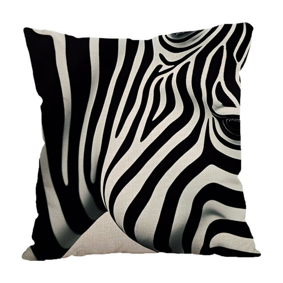 Print Pillow Covers 45x45cm, Black and White Zebra and Horse Pattern Decorative Throw Pillowcases Linen Cushion Covers for Sofa, Bed Home Decor (D)