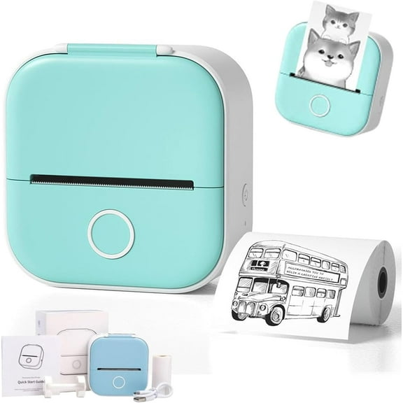 Print Pod, Print Pods Mini Printer, Pocket Mini Printer, Mini Pocket Sticker Printer,Inkless Sticker Printer for DIY Scrapbook, Fast Printing Portable Mini Thermal Printer (Full Green)