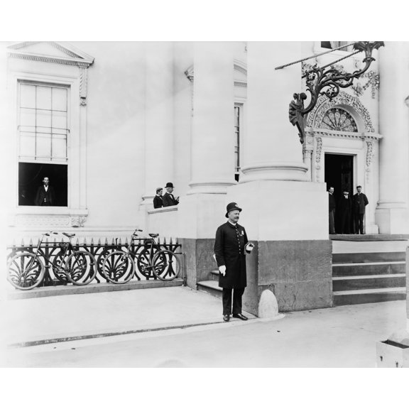 Print: Policeman Standing Guard At Entrance To White House, circa 1889
