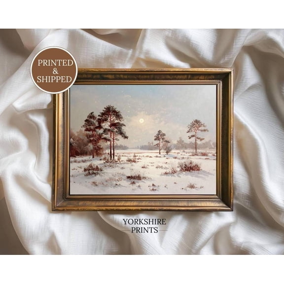 Print Postered Vintage Winter Landscape Fine Art Poster, Snowy Moonlit Scene, Size 8x12 UNFFRAMED F03.1.6l1144