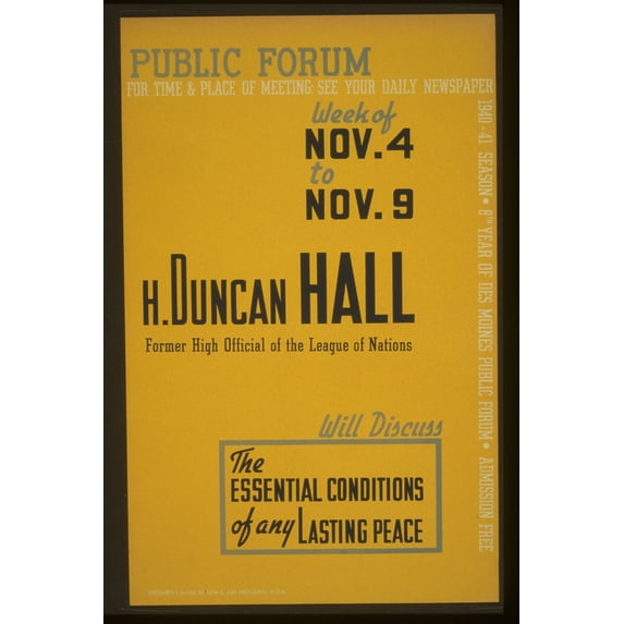 Print: Public Forum - H. Duncan Hall, Former High Official Of The League