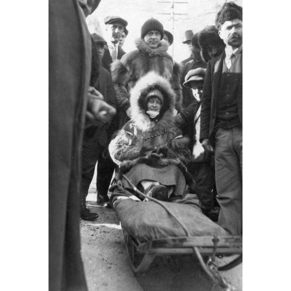 Print: Ralph And Helen Lomen On Dog Sled, Ready For Race, 1915