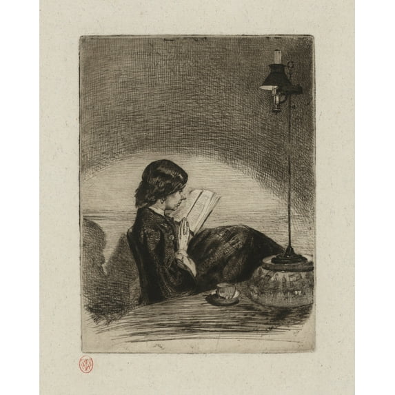 Print: Reading By Lamplight, 1859