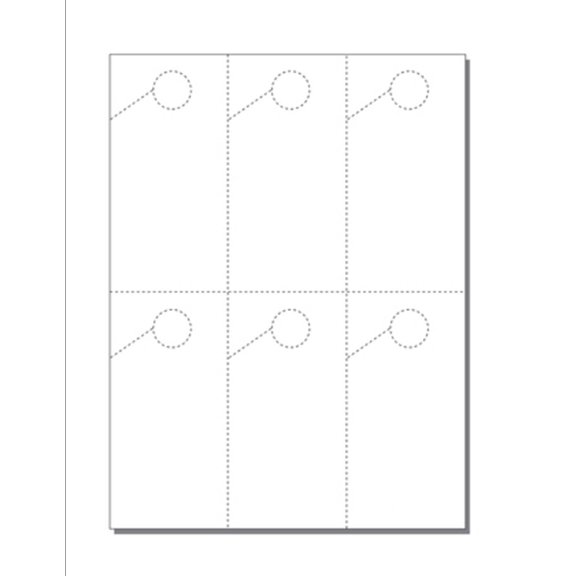 Print-Ready Hang Tags with Hole, 6-UP (2-3/4" x 5-1/2"), Perfed on 8-1/2" x 11" White 67lb Vellum Paper - 250 Sheets / 1500 Hang Tags