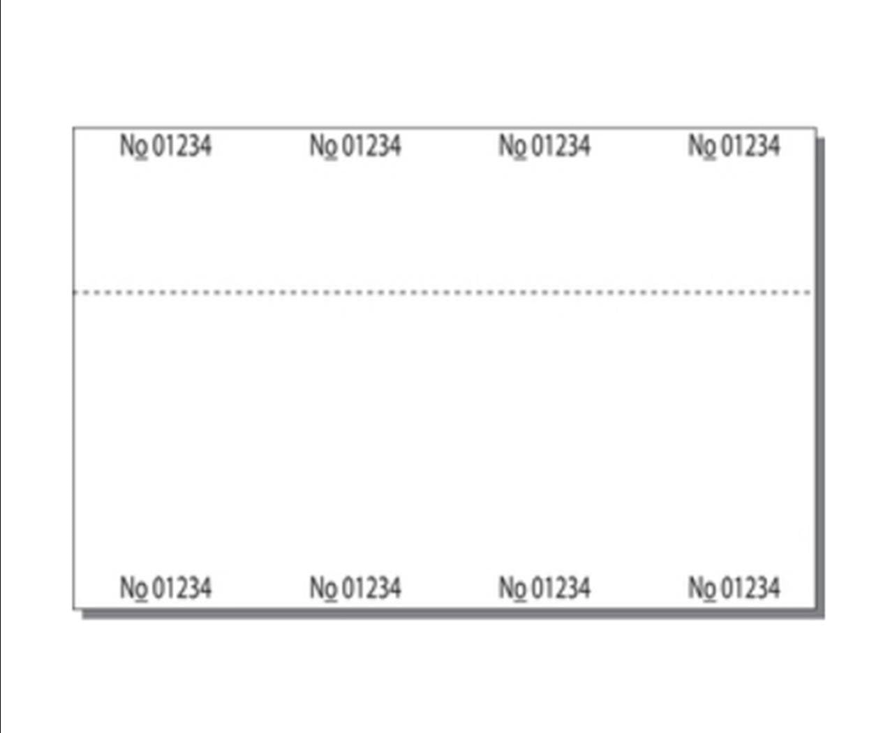 Print-Ready Numbered Ticket Sheets, 5-1/2" x 8-1/2", 4 Tickets Per Sheet, Perfed Stubs and Consec Numbers, Ticket Size: 2-1/8" x 5-1/2" on White 67lb Vellum - 250 Sheets (1,000 Tickets)