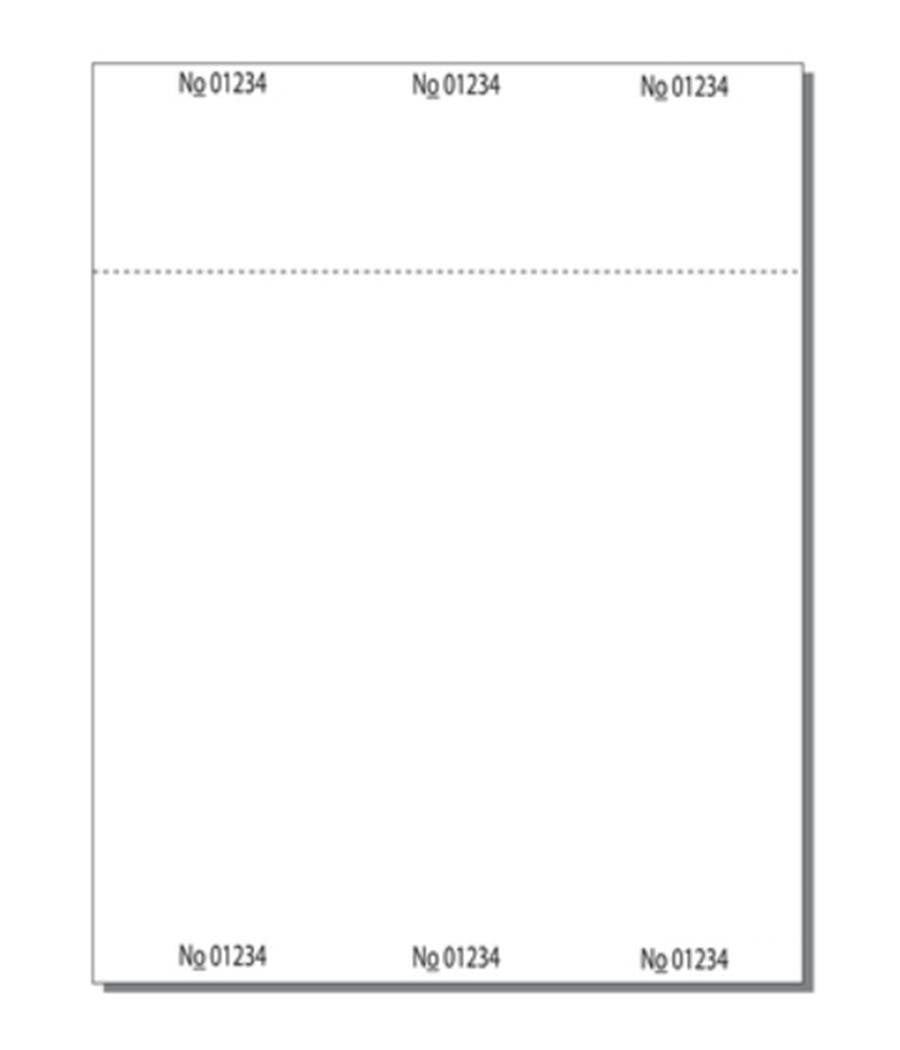 Print-Ready Numbered Ticket Sheets, 8-1/2" x 11", 3 Tickets Per Sheet, Perfed Stubs and Consec Numbers, Ticket Size: 2-2/3" x 11" on White 67lb Vellum - 250 Sheets (750 Tickets)
