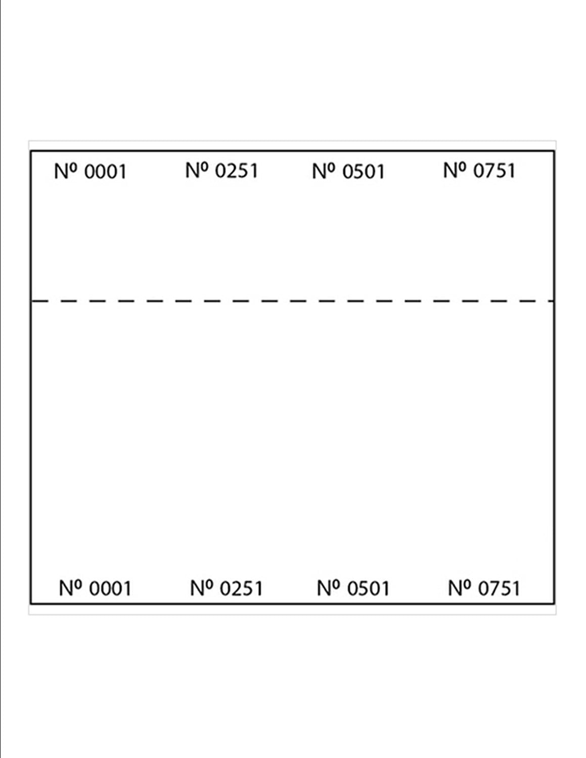 Print-Ready Numbered Ticket Sheets, 8-1/2" x 13", 8 Tickets Per Sheet, Perfed Stubs and Consec Numbers, Ticket Size: 2-1/8" x 6-1/2" on White 65lb Cover - 250 Sheets (2,000 Tickets)