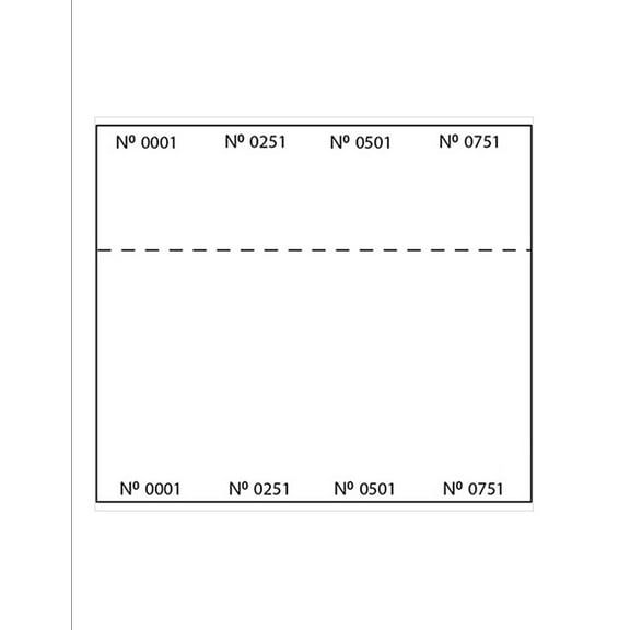 Print-Ready Numbered Ticket Sheets, 8-1/2" x 13", 8 Tickets Per Sheet, Perfed Stubs and Consec Numbers, Ticket Size: 2-1/8" x 6-1/2" on White 65lb Cover - 250 Sheets (2,000 Tickets)