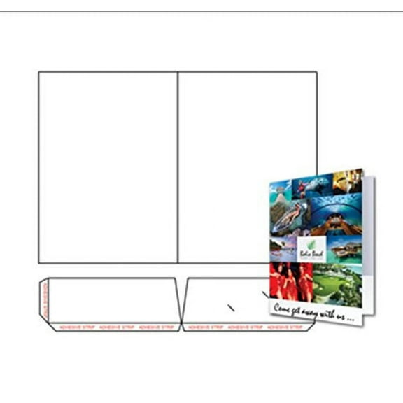 Print-Ready Presentation Folder Kit with Pockets & Bus. Card Slits (9" x 12" Folded), 1-UP on 12" x 18" White 10pt C1S Tango Cover Paper - 100 Sheets