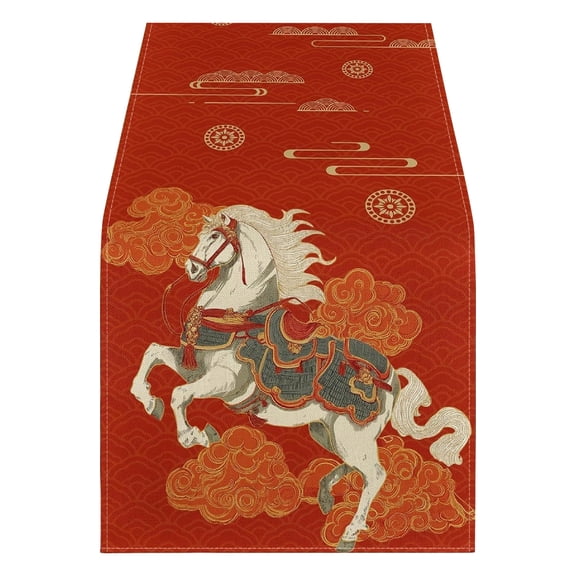 Print Red Horse Year Table Flag – Festive Lunar New Year Decor for Bedroom, Headboard, Kitchen & Dining Table (13x47 in)