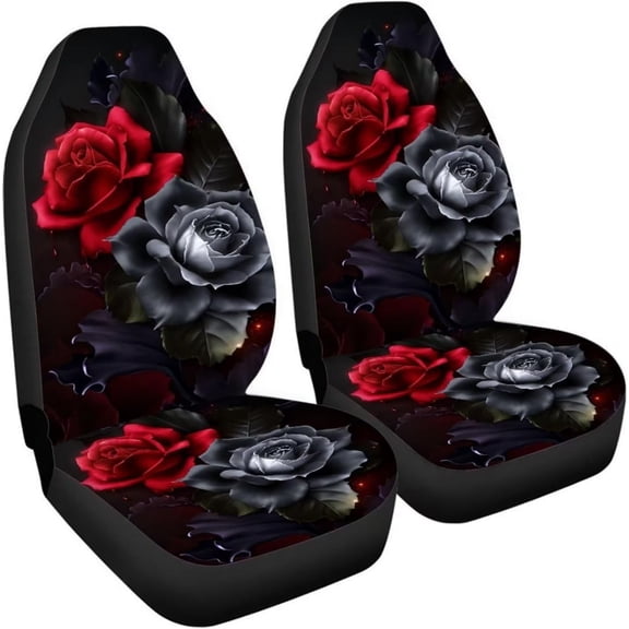 Print Red Rose Flowers Line Design Car Seat Covers Set for Womens Mens 2pcs Paisley Flower Style Auto Front Seat Protector 2 Piece