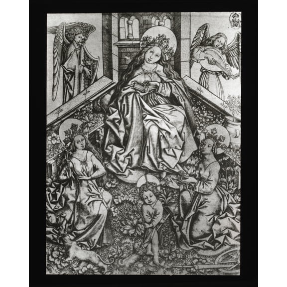 Print: Reproduction Of Print Showing Virgin In Enclosed Garden, circa 1915