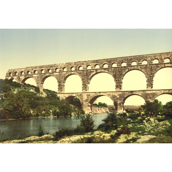 Print: Roman Bridge Over The Gard, Constructed By Agrippa, Nimes, France