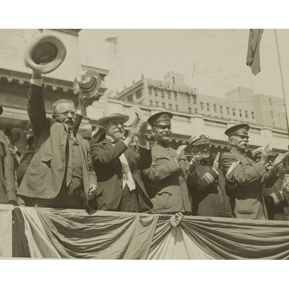 Print: Roosevelt Waving Hat, 1917