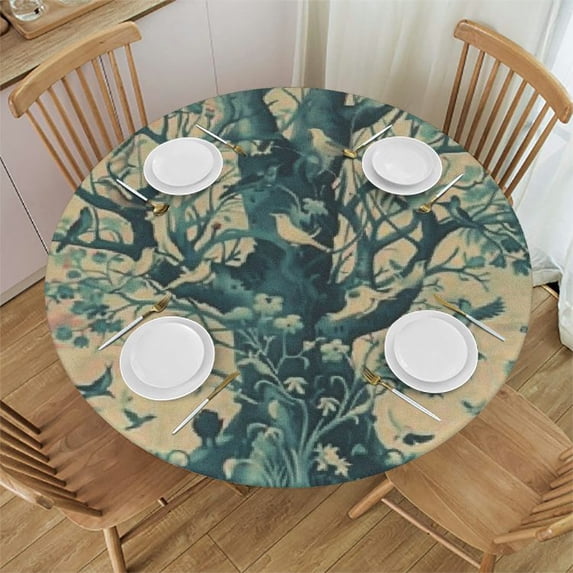 Print Round Wipeable Polyester Fabric Washable for Kitchen Dining Room Decor