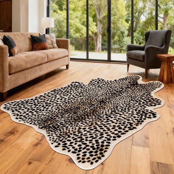 Print Rug, Leopard Rug 4.7x5.9 Faux Cowhide Carpet Area Rug for Bedroom Living Room Rustic Antelope