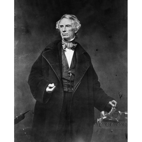 Print: Samuel F.B. Morse, Half-Length Portrait, Posing With Left Hand On A
