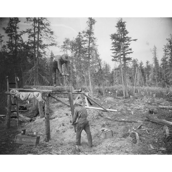 Print: Sawing A Log, 1916