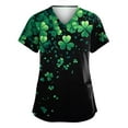 thumbnail image 1 of Print Scrub Tops Women Irish Shamrock Printed V-Neck Breathable Scrub Tops Short Sleeve Professionals Soft Stretch St. Patrick's Day T-Shirts with Pockets dark green 4X-Large, 1 of 3