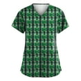 thumbnail image 1 of Print Scrub Tops Women Irish Shamrock Printed V Neck Breathable Workwear Shirt Short Sleeve Professionals Soft Stretch St. Patrick's Day T-Shirts with Pockets cyan Large, 1 of 3