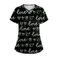 thumbnail image 1 of Print Scrub Tops Women Love Heart Printed V-Neck Breathable T-Shirts Short Sleeve Professionals Soft Stretch Valentine's Day Scrub Tops with Pockets black Large, 1 of 4