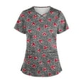 thumbnail image 1 of Print Scrub Tops Women Love Heart Printed V Neck Breathable Workwear Shirt Short Sleeve Professionals Soft Stretch Valentine's Day T-Shirts with Pockets gray 5X-Large, 1 of 4