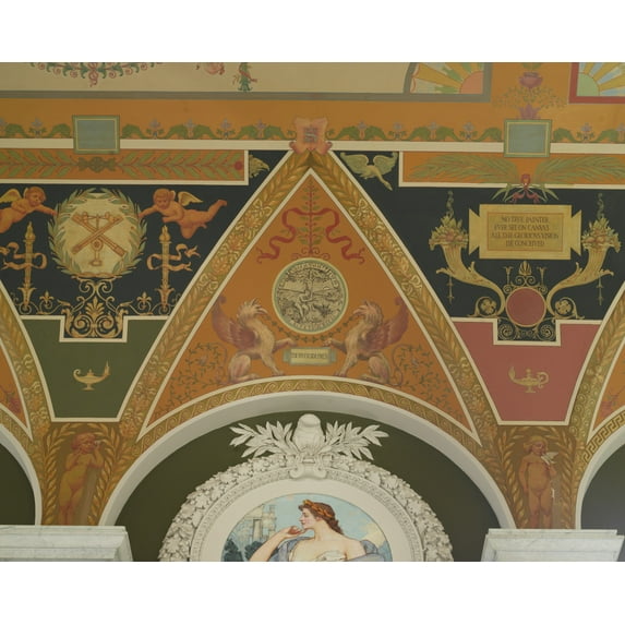 Print: Second Floor Corridor. Printers' Marks+columns. Printer's Mark Of