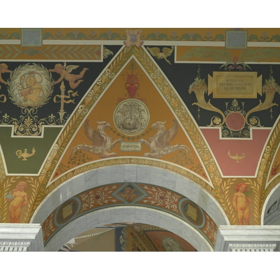 Print: Second Floor Corridor. Printers' Marks+columns. Printer's Mark Of