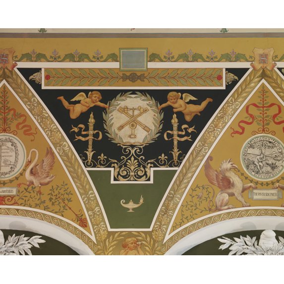 Print: Second Floor Corridor. Printers' Marks+columns. View Of Mural