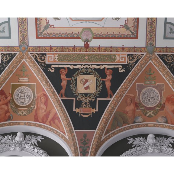 Print: Second Floor Corridor. Printers' Marks+columns. View Of Mural